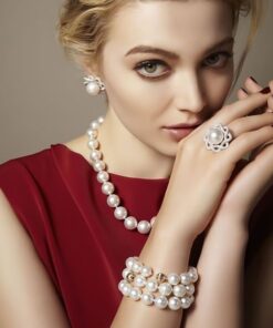 Bộ trang sức Ngọc trai Akoya Trắng ngà đính đá CZ