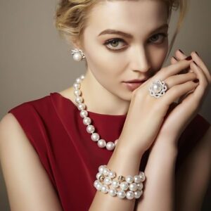 Bộ trang sức Ngọc trai Akoya Trắng ngà đính đá CZ