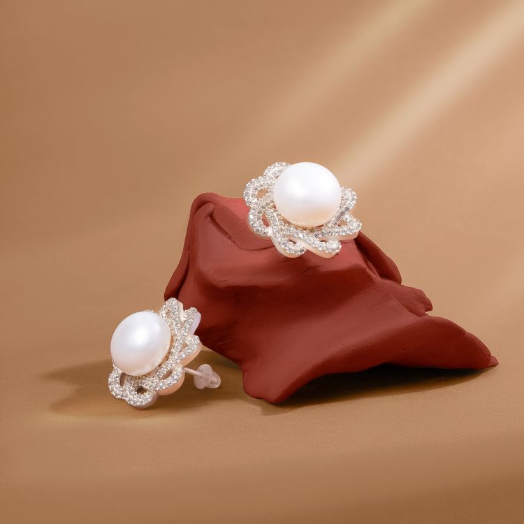 Bộ trang sức Ngọc trai Akoya Trắng ngà đính đá CZ