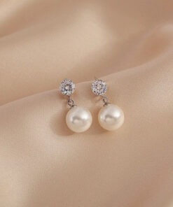 Bông tai ngọc trai Akoya đính đá CZ – Shine Pearl