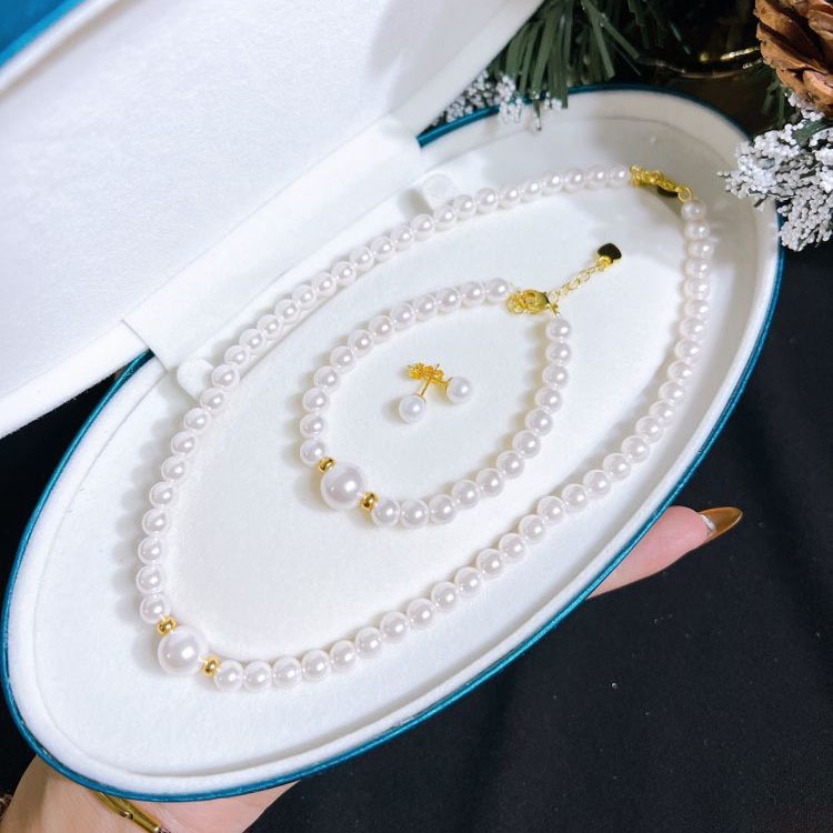 Bộ chuỗi trai nhí Akoya Trắng Ngà 6mm - 10mm - Ngọc trai Shine Pearl